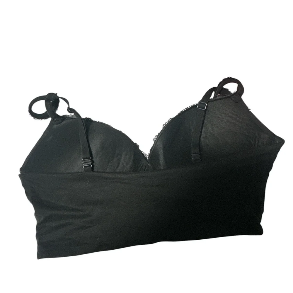 Victoria's Secret Black Padded No-Wire Wireless Bra 34C Lace Trim Discontinued